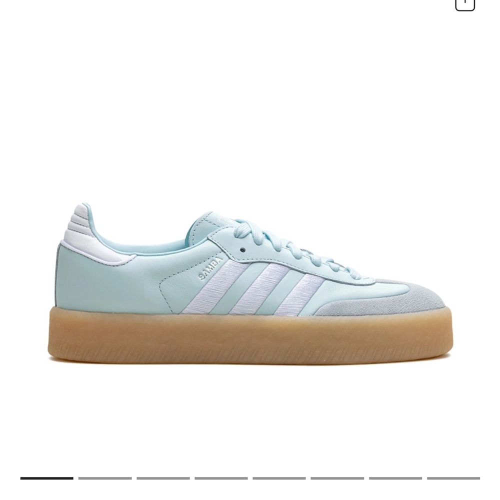 Adidas Women's Sambae Almost Blue Silver Metallic and White Striped Sneakers
